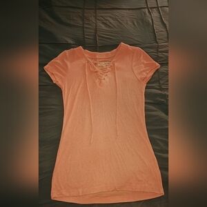 Idyllwind Lace-Up Coral Short Sleeve Top